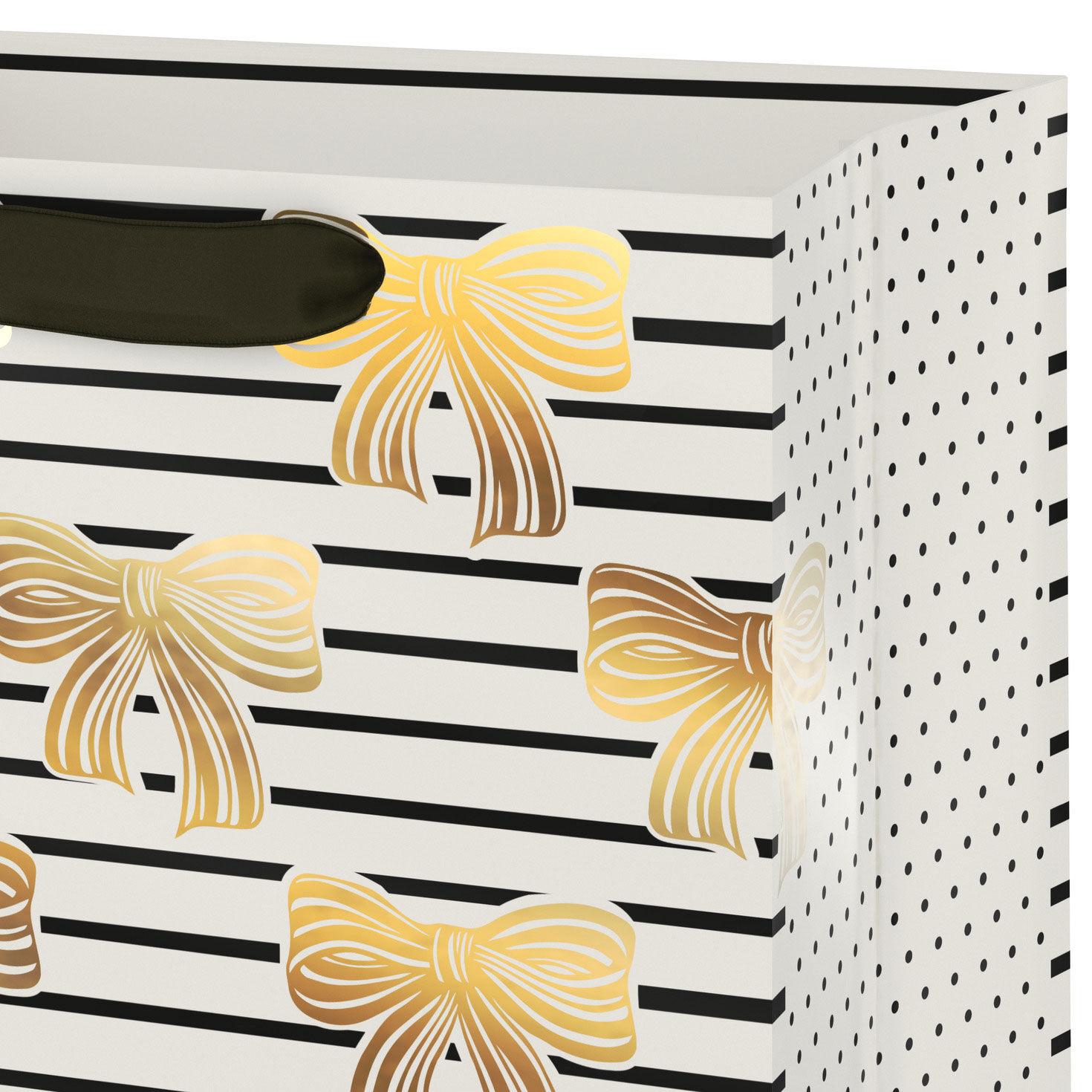 Shiny Gold Bows on Horizontal Stripes Medium Gift Bag Handle Detail image number 4