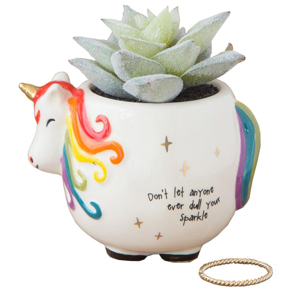 Natural Life Faux Succulent Mini Unicorn Planter, 3.5