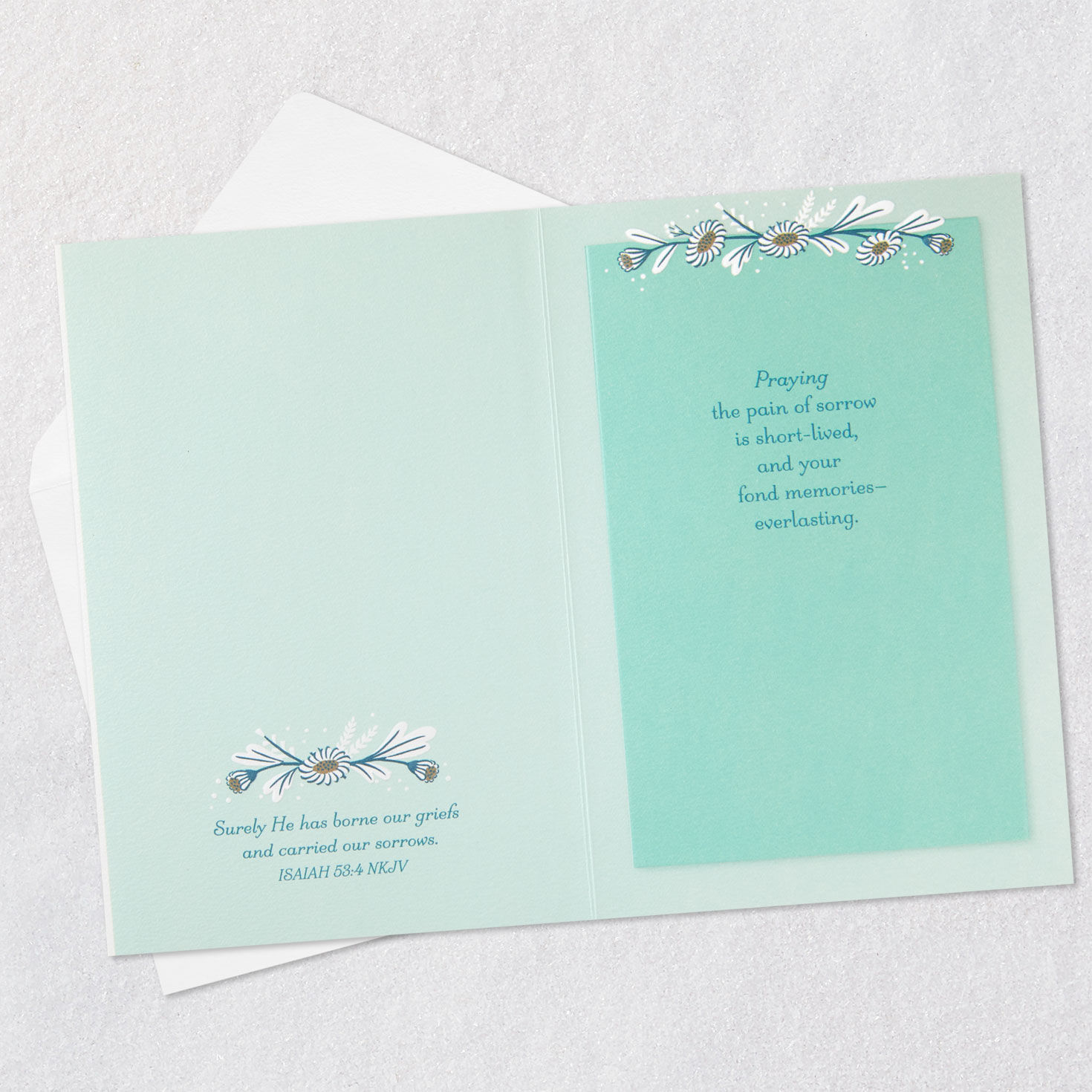 Bird on Pale Green Christian Sympathy Card Open card with envelope image number 4