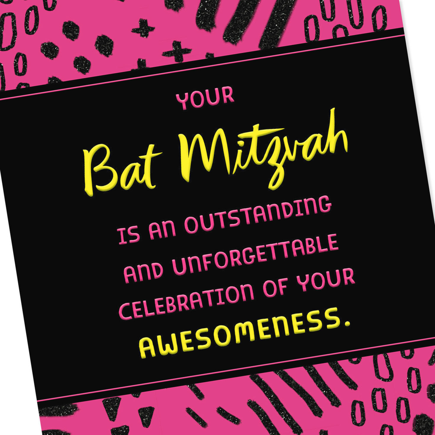 Pink and Black Doodles Bat Mitzvah Gift Card Holder Card Front Detail image number 5