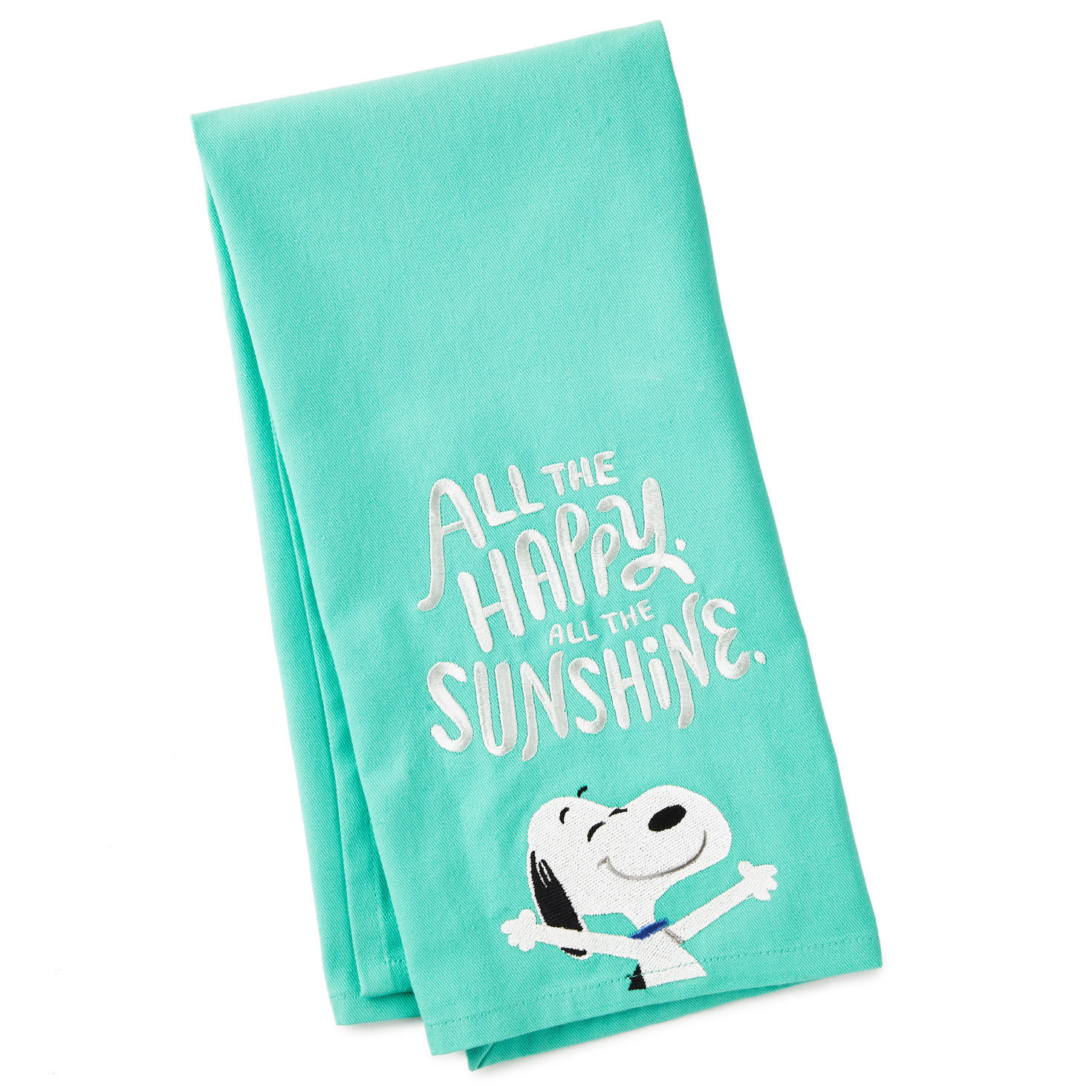 https://www.hallmark.com/dw/image/v2/AALB_PRD/on/demandware.static/-/Sites-hallmark-master/default/dw8249ac59/images/finished-goods/products/1PAJ3538/Peanuts-All-the-Happy-Snoopy-Teal-Kitchen-Towel_1PAJ3538_01.jpg?sfrm=jpg