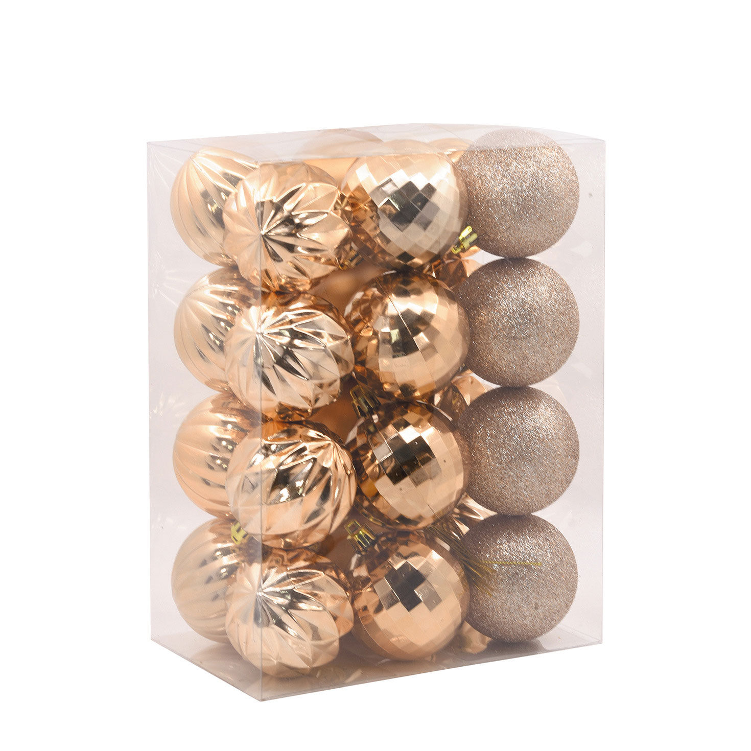 24-Piece Rose Gold Shatterproof Christmas Ornaments Set