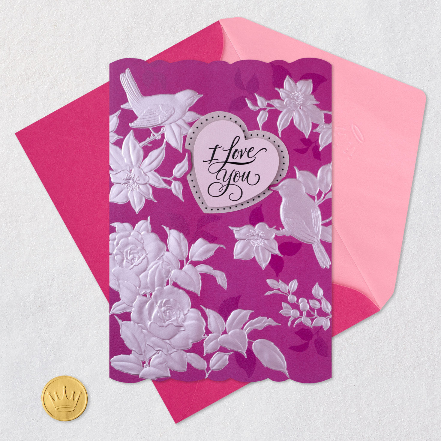 Birds and Flowers Wife Birthday Card Card Front with Envelope and Gold Seal image number 6