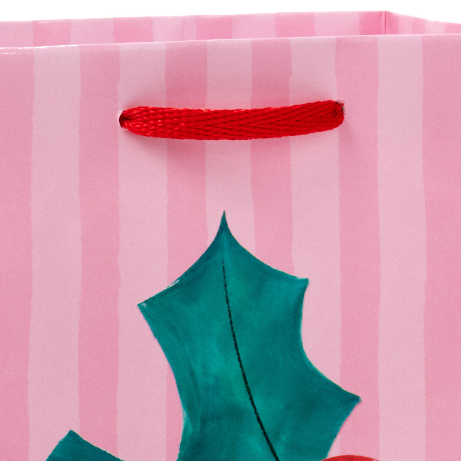 Disco Berries on Pink Small Christmas Gift Bag Handle Detail image number 4