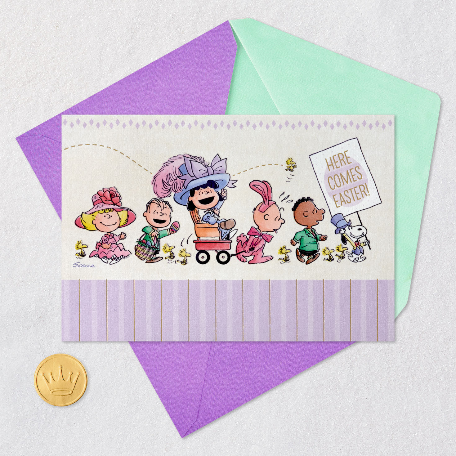 Peanuts Gang Retro Easter Parade Easter Card Card Front with Envelope and Gold Seal image number 5