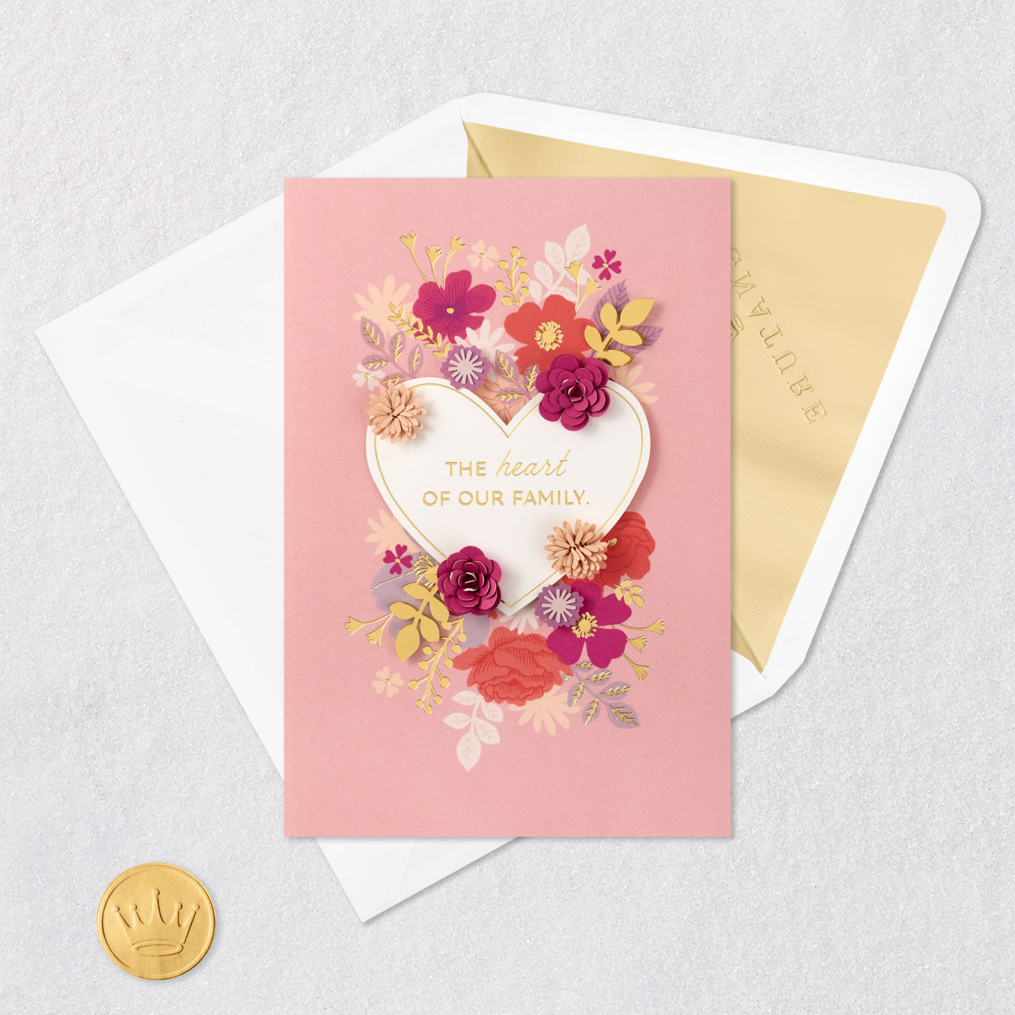 Flowers and Heart Wife Romantic Mother's Day Card Card Front with Envelope and Gold Seal image number 5