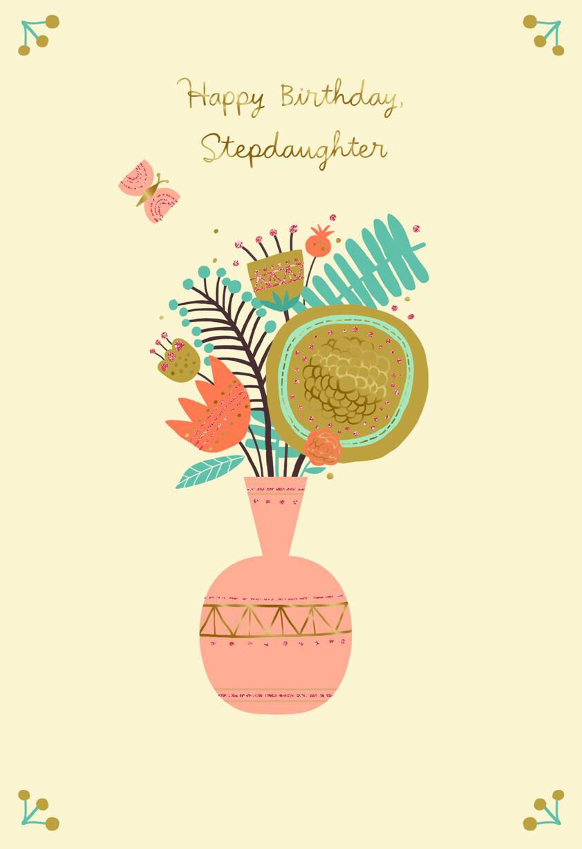 Flower Bouquet With Butterfly Birthday Card for Stepdaughter