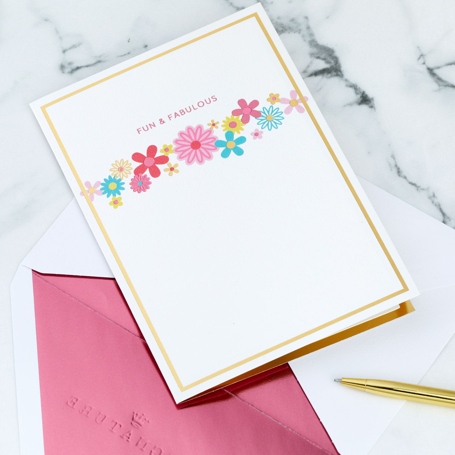 Pink and Blue Flower Roller Skates Pop-Up Card Card Front with Envelope and pen image number 7