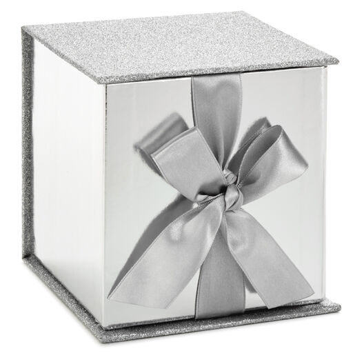 Silver Glitter 4x4 Small Gift Box With Shredded Paper Filler, 