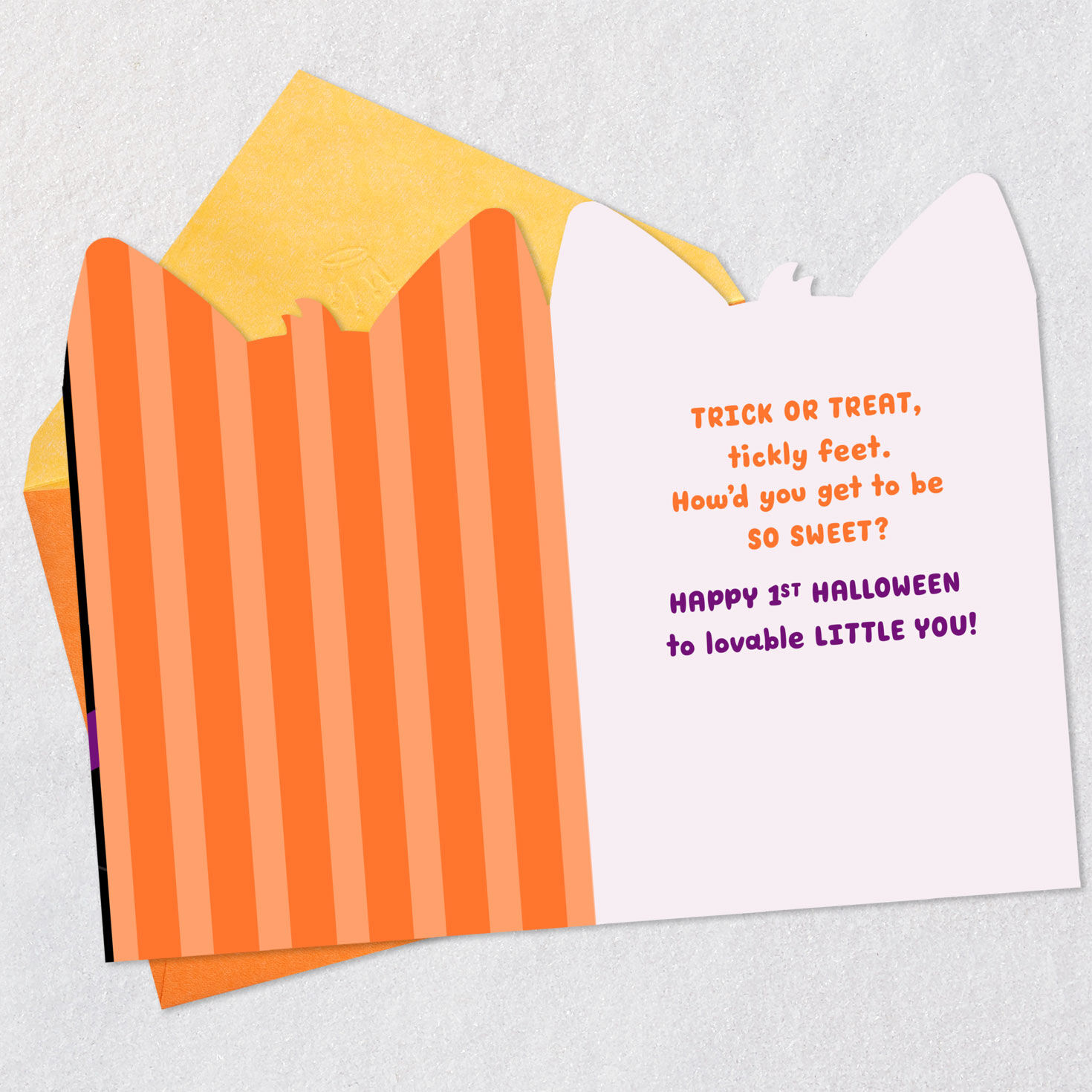 Black Kitten 1st Halloween Card for Baby Open card with envelope image number 3