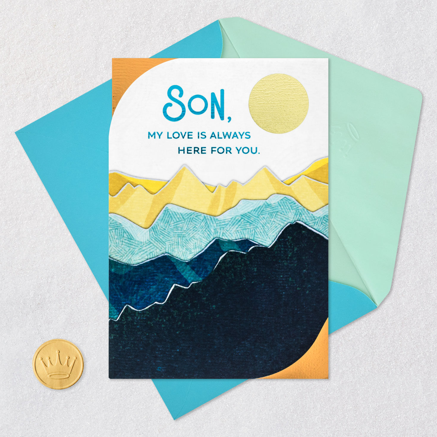Layered Copper Mountains Birthday Card for Son Card Front with Envelope and Gold Seal image number 6
