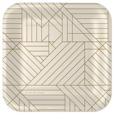 Gold Geometric on Ivory Square Dinner Plates, Set of 8, , large