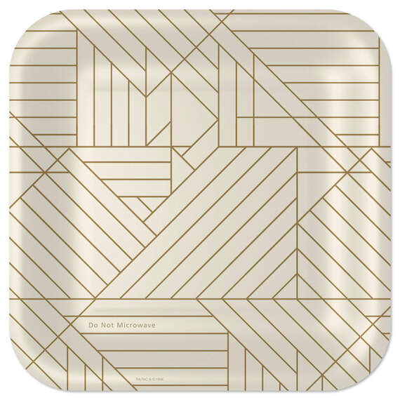Gold Geometric on Ivory Square Dinner Plates, Set of 8