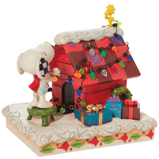 Jim Shore Peanuts Snoopy With Woodstock Decorating Dog House, 4.8", 