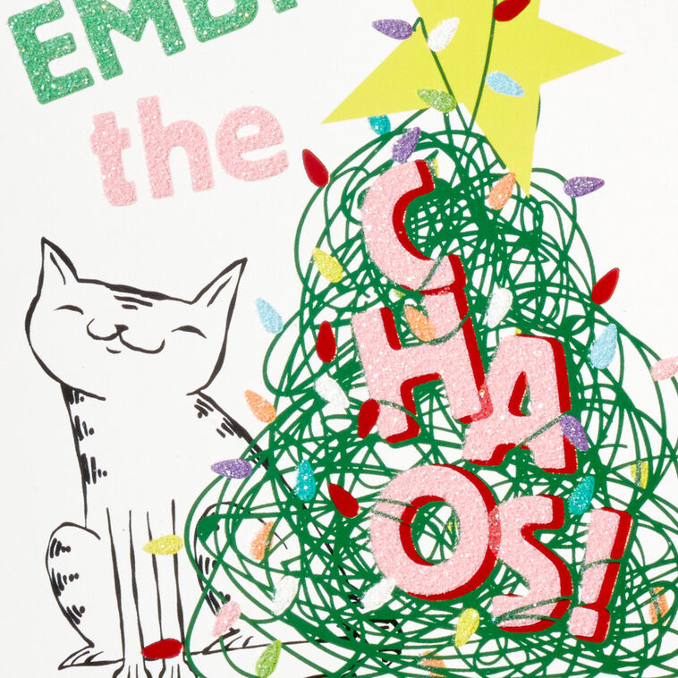 Cat and Tangled String Lights Christmas Cards Pack  Cover Detail image number 5