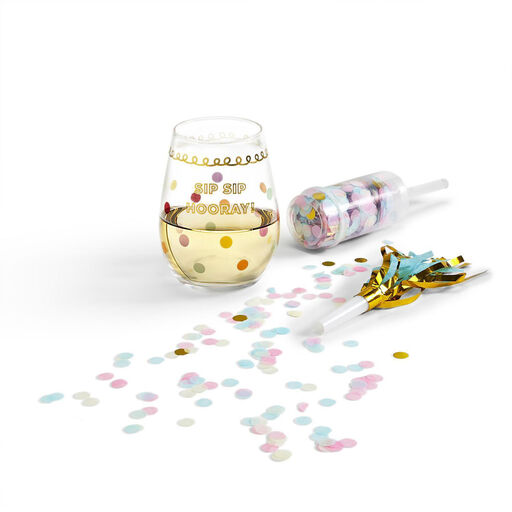 Sip Sip Hooray! Stemless Wine Glass Birthday Gift Set, 3 Pieces, 
