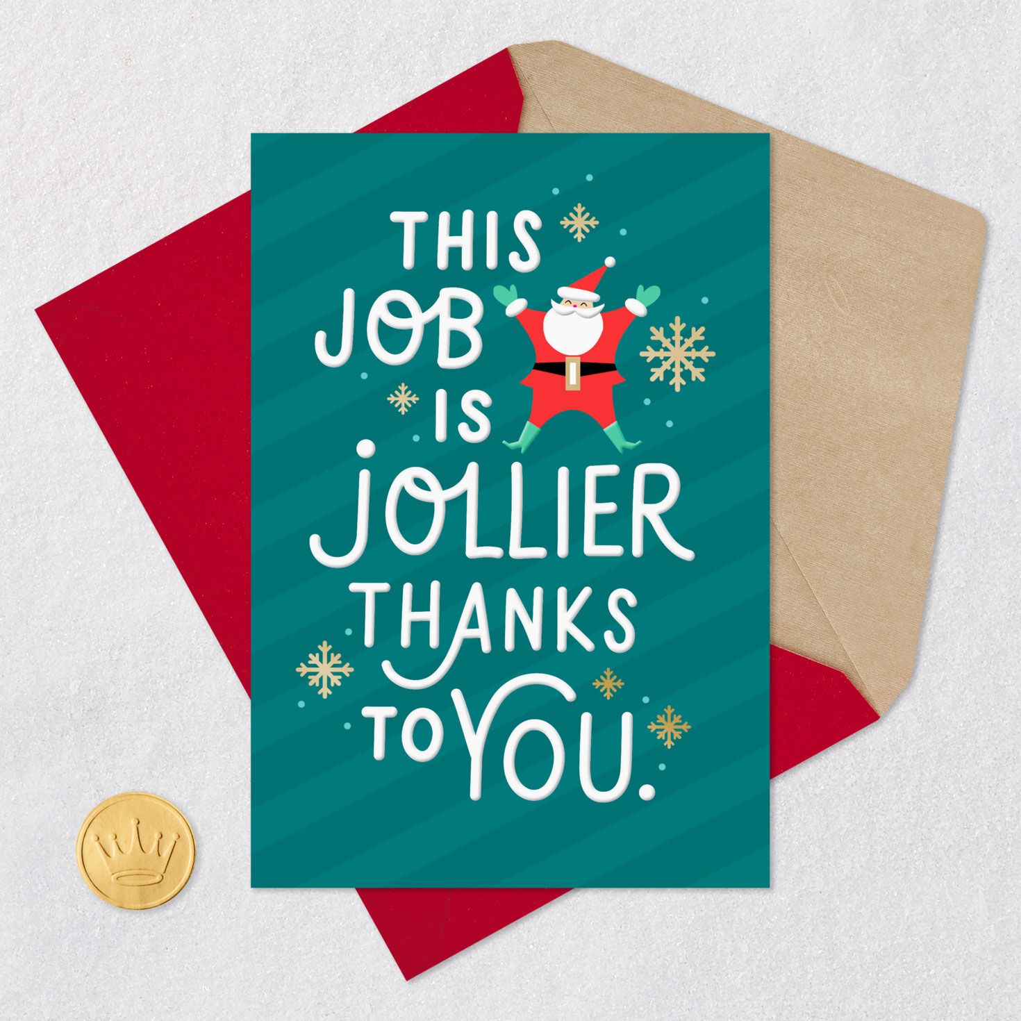 Santa and Snowflakes Christmas Card for Coworker Card Front with Envelope and Gold Seal image number 5