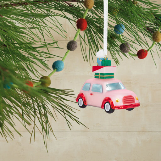Signature Pink Car With Presents Premium Blown Glass Hallmark Ornament, 