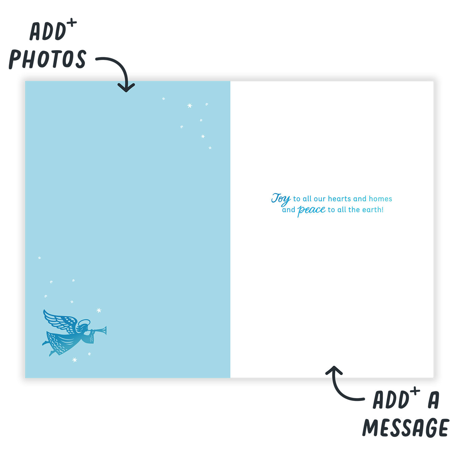 Blue Sky White Angel Personalized Christmas Card Open Card indicating personalization image number 3
