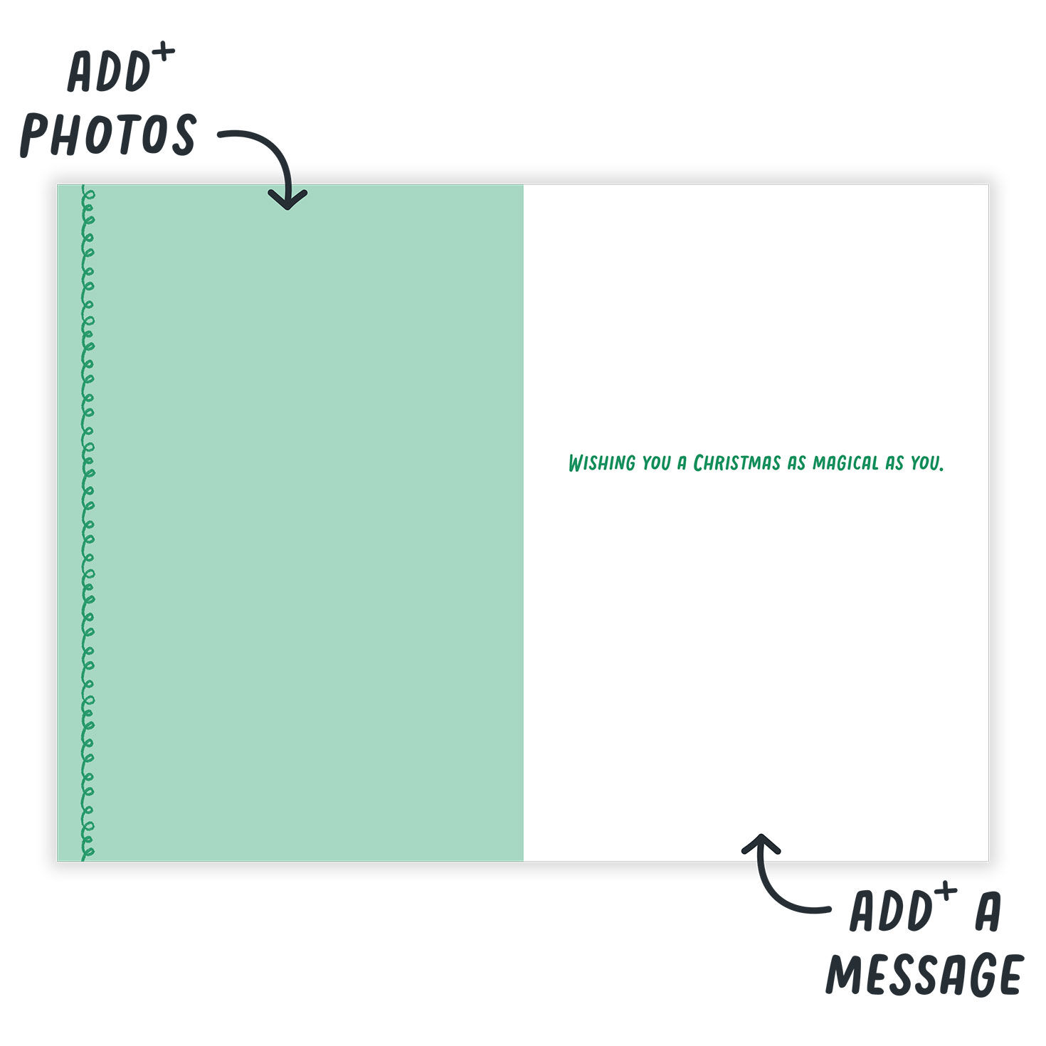 Santa Riding Unicorn Personalized Christmas Card Open Card indicating personalization image number 3