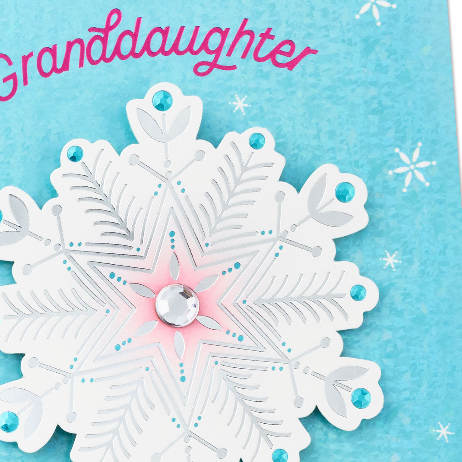 Jeweled Snowflake Blue Christmas Card for Granddaughter Card Front Detail image number 4