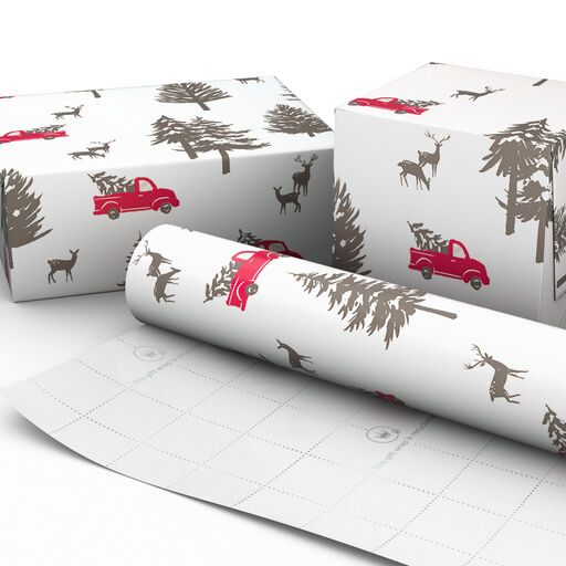 Red Trucks and Trees Christmas Wrapping Paper, 35 sq. ft., 