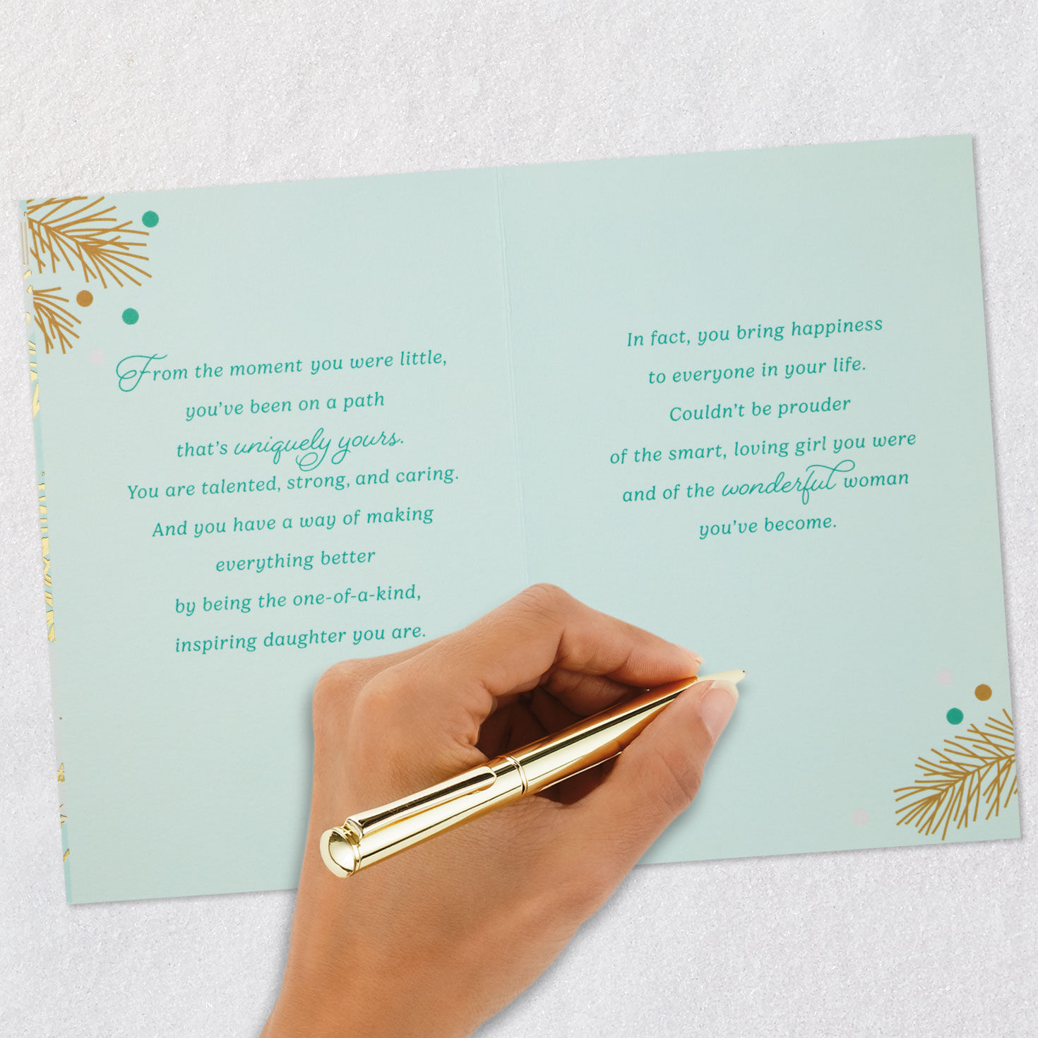 Teal Gold Ornaments Christmas Card for Daughter Signing card image number 7
