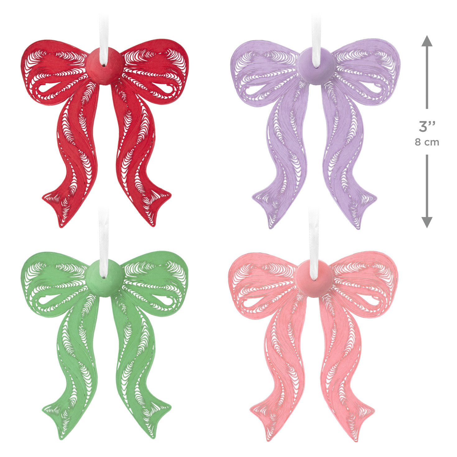 4 Bow Quilled Paper Christmas Ornaments measurement image number 3