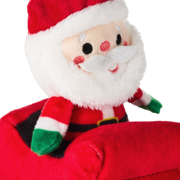 Plush Zip-Along Toy of Santa in Sleigh closeup detail image number 5