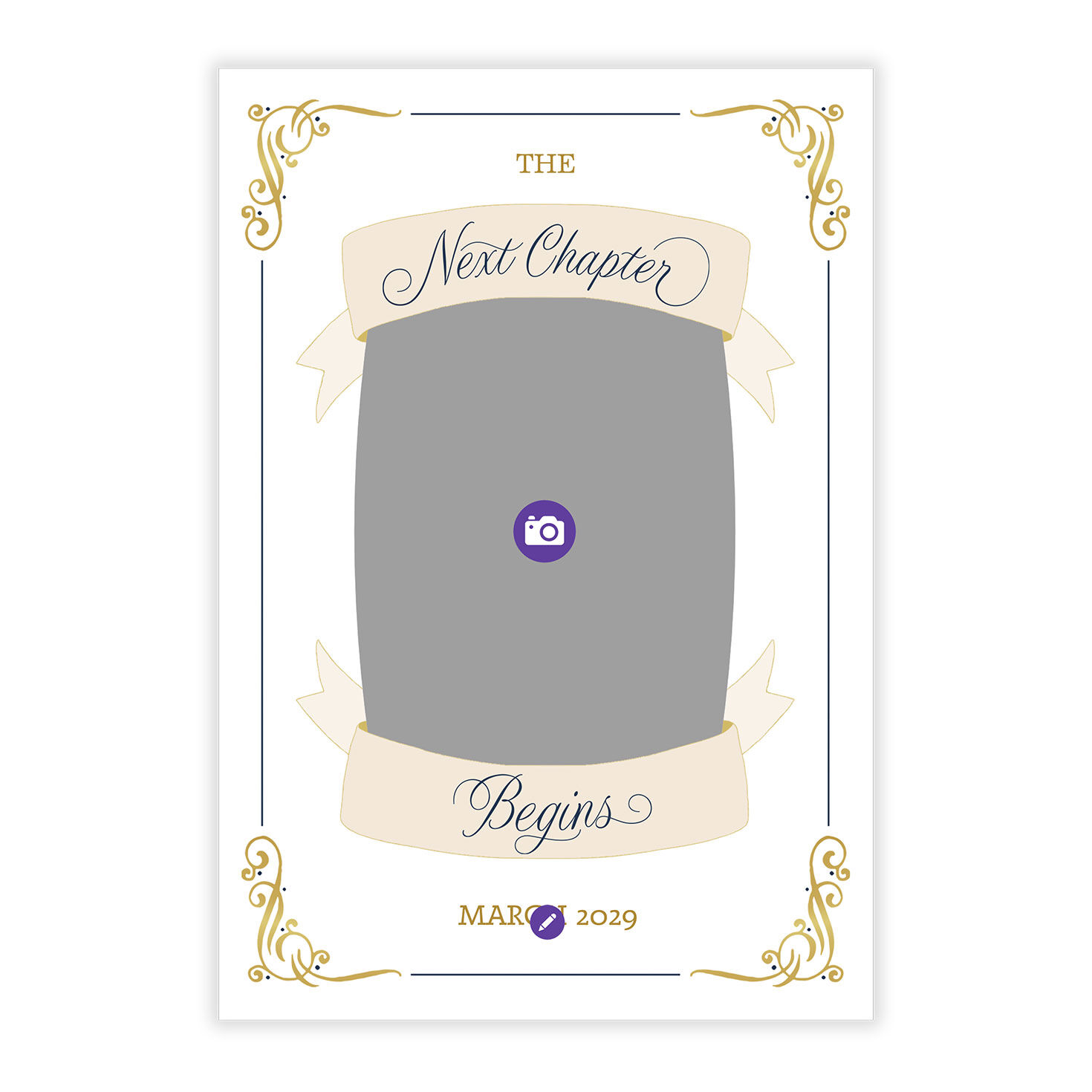 Corner Scrolls and Banners Pregnancy Announcement Card Front indicating personalization image number 5