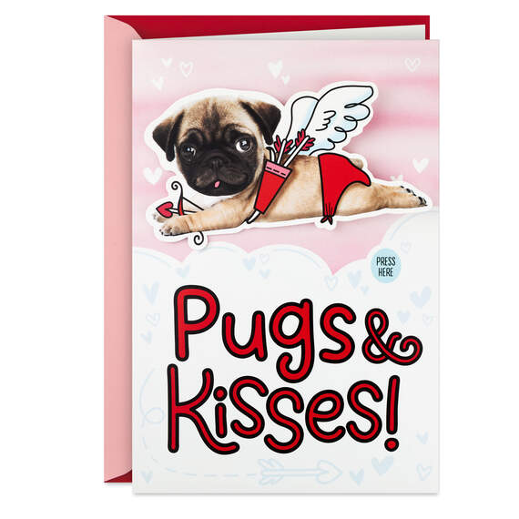 Pugs and Kisses Funny Musical Valentine's Day Card With Motion, , large image number 1