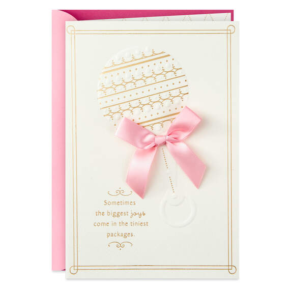 Rattle With Pink Bow Baby Shower Card, , large image number 1