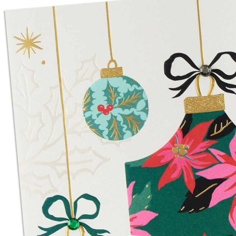 Poinsettia and Holly Ornaments Christmas Card Card Front Detail image number 4