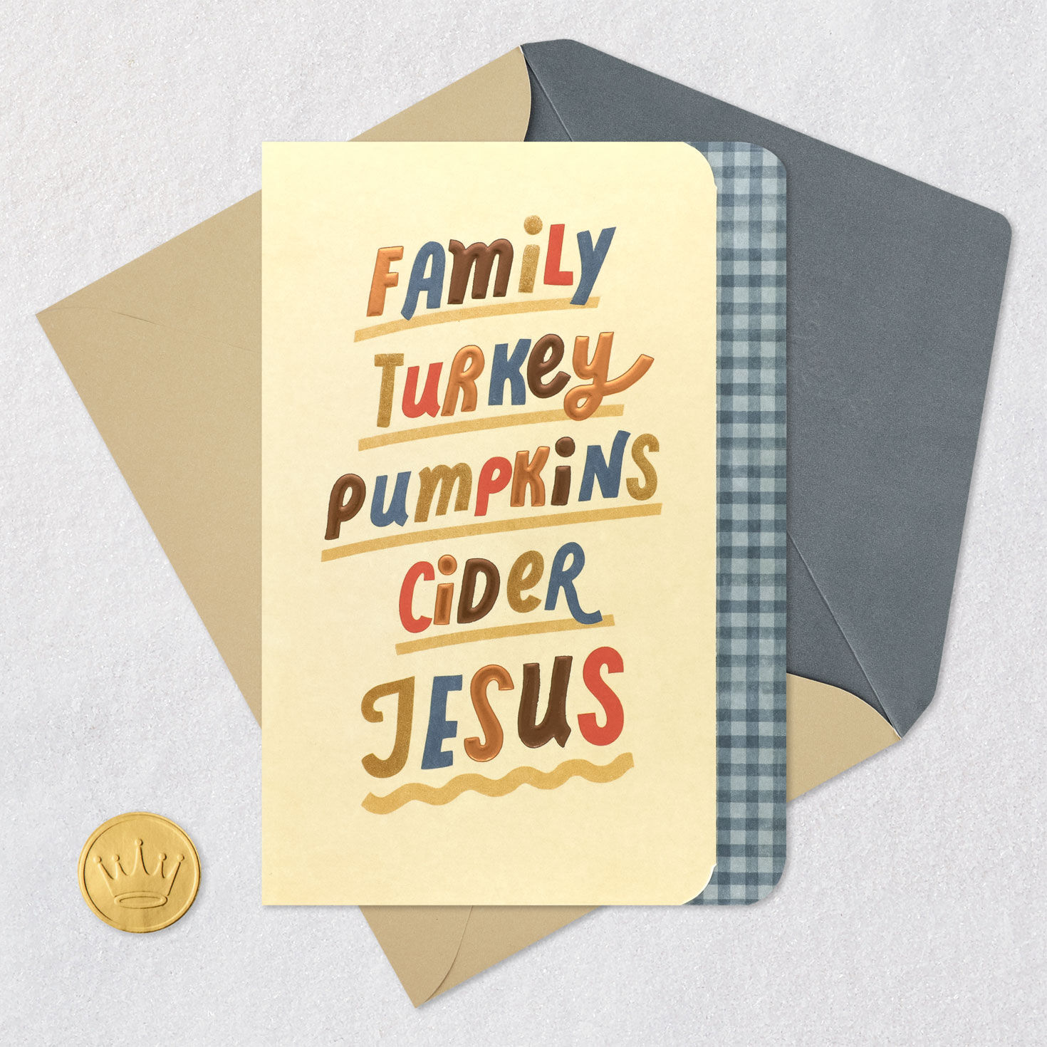 Warm Lettering Faith Blessings Thanksgiving Card Card Front with Envelope and Gold Seal image number 6