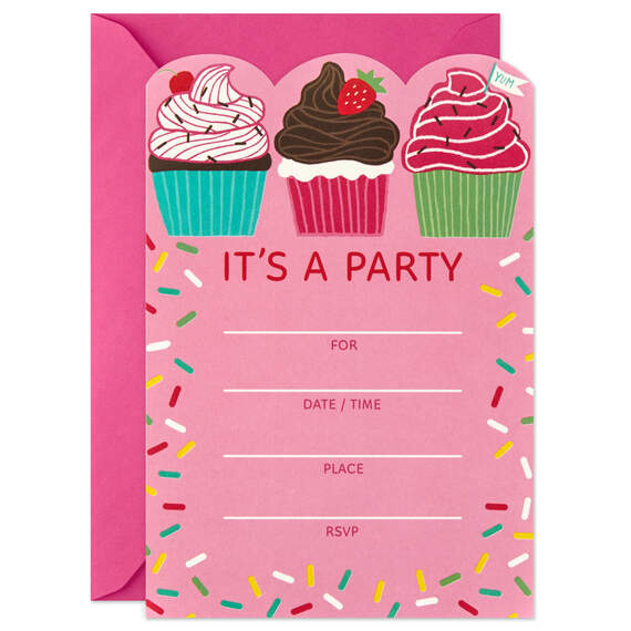 Three Sweet Cupcakes Party Invitations, Pack of 10, , large image number 3