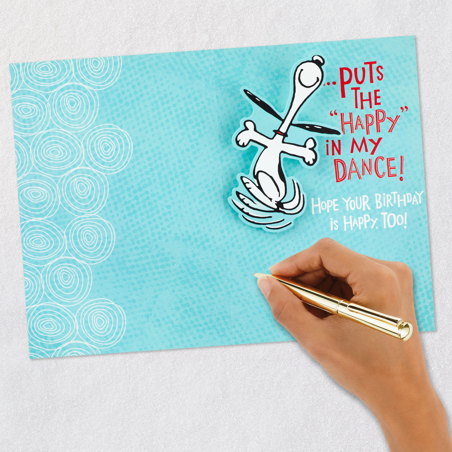 Snoopy Happy Dance Pop-Up Birthday Card signing card image number 6