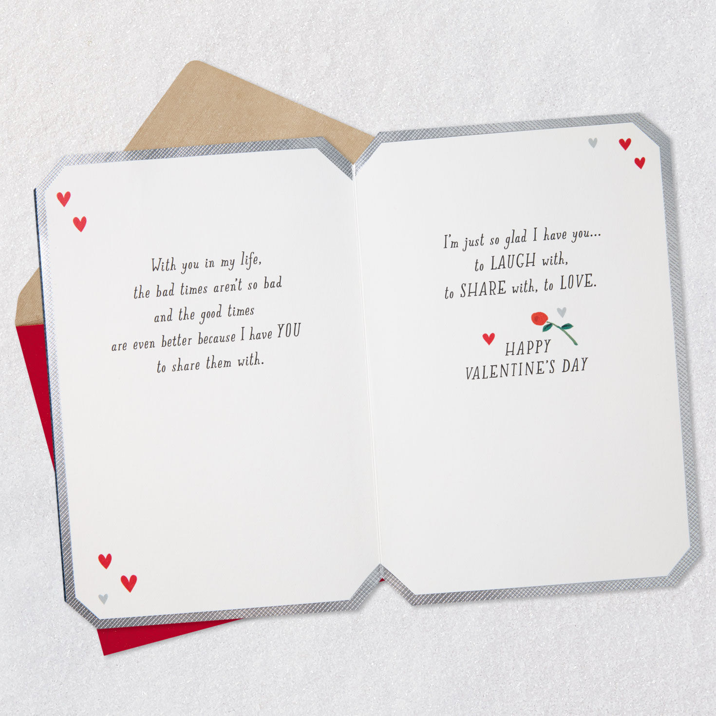Red, White and Black Pandas Valentine's Day Card for Him Open card with envelope image number 4