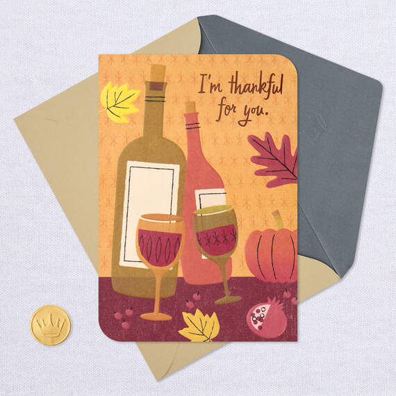 Thankful for You and Wine Funny Thanksgiving Card, , large image number 5