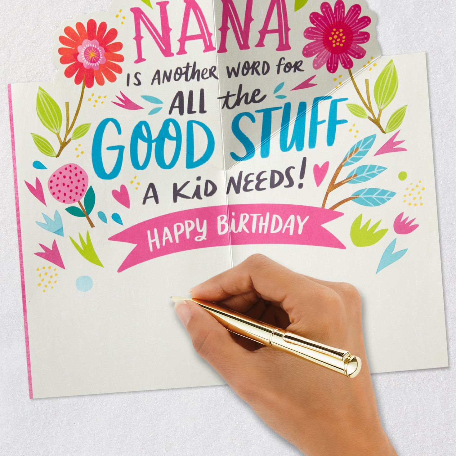 Floral Heart Pop-Up Birthday Card for Nana Signing card image number 6