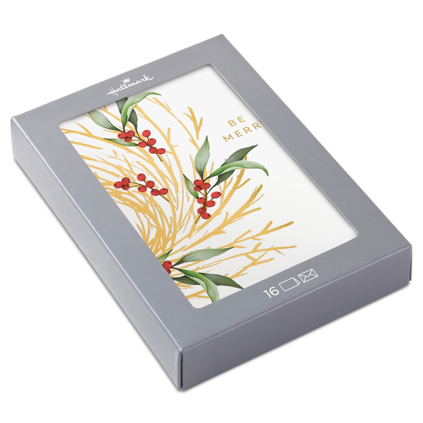 Be Merry Winter Berries Boxed Christmas Cards, Pack of 16