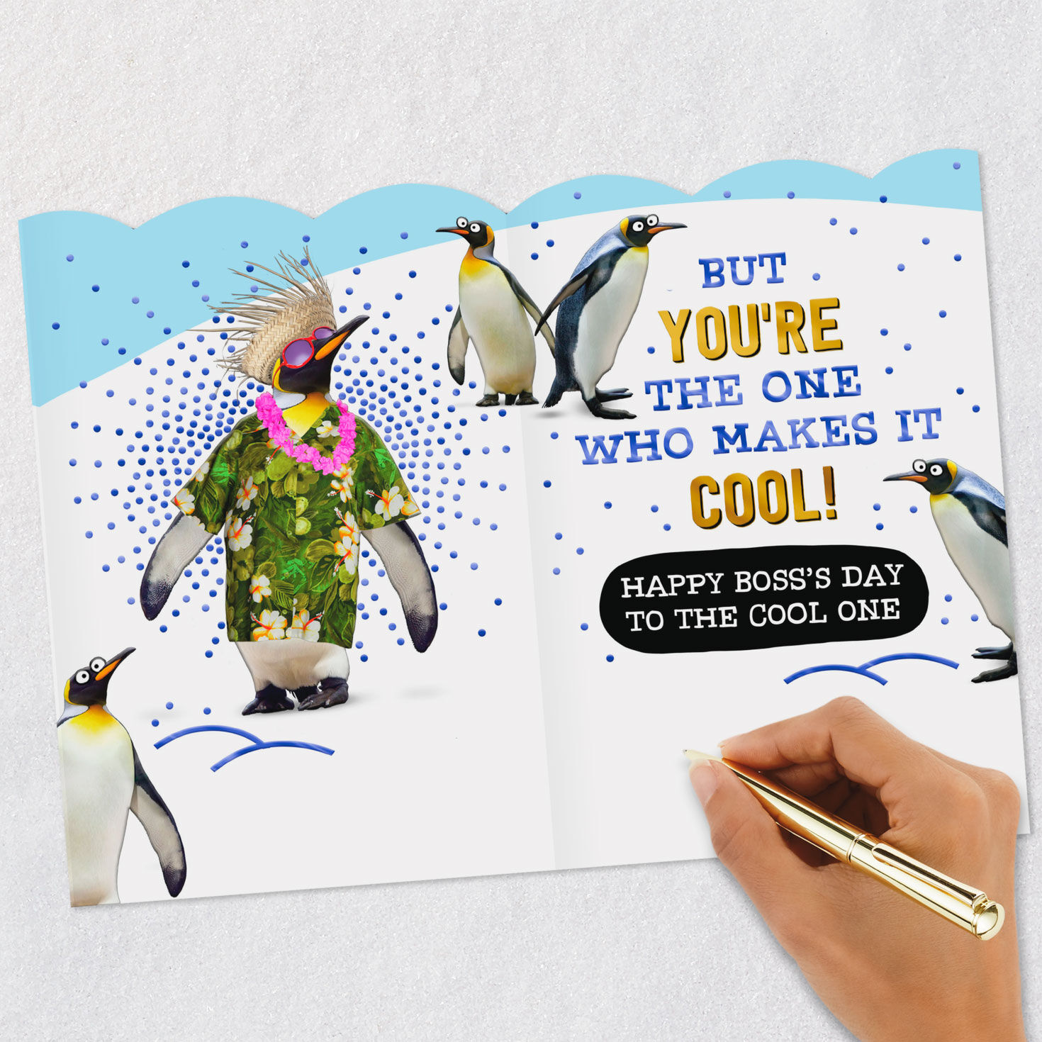 Penguins in Snow Funny Boss's Day Card From All Signing card image number 7