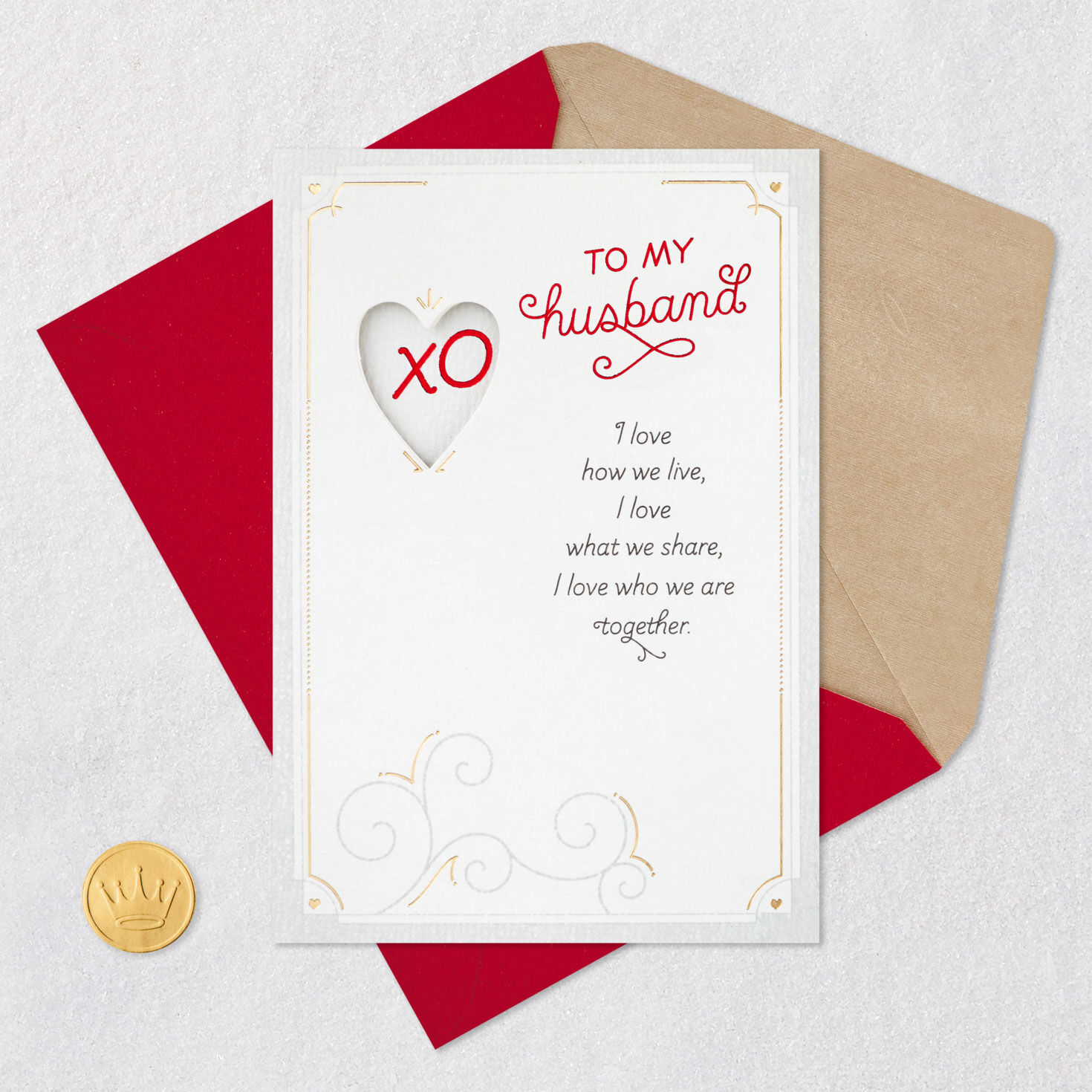 XO Heart Love You Valentine's Day Card for Husband Card Front with Envelope and Gold Seal image number 5