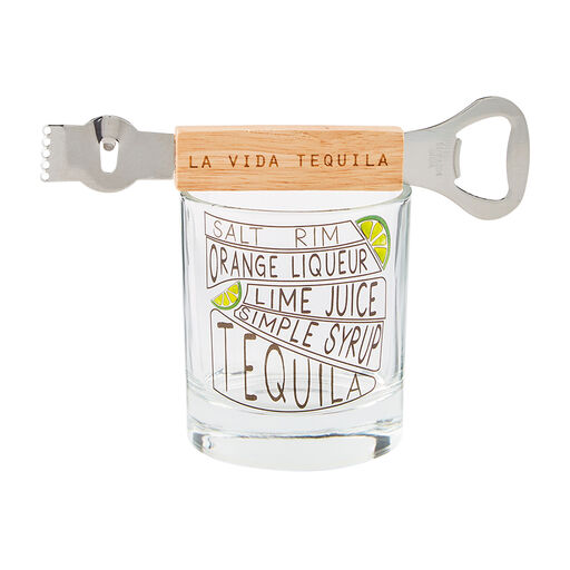 Mud Pie La Vida Tequila Drink Recipe Glass With Bottle Opener, 