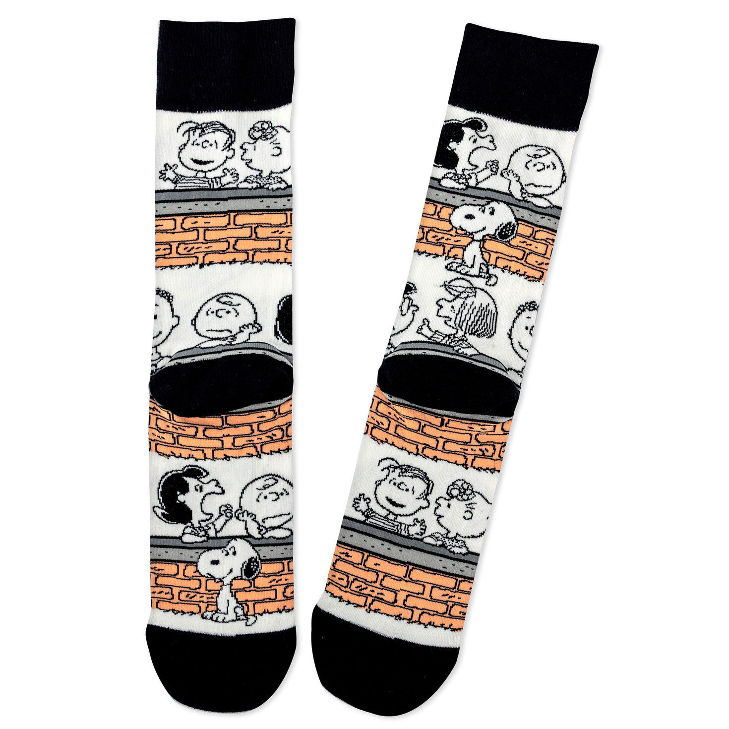 Peanuts Gang at Brick Wall Novelty Crew Socks back image number 2