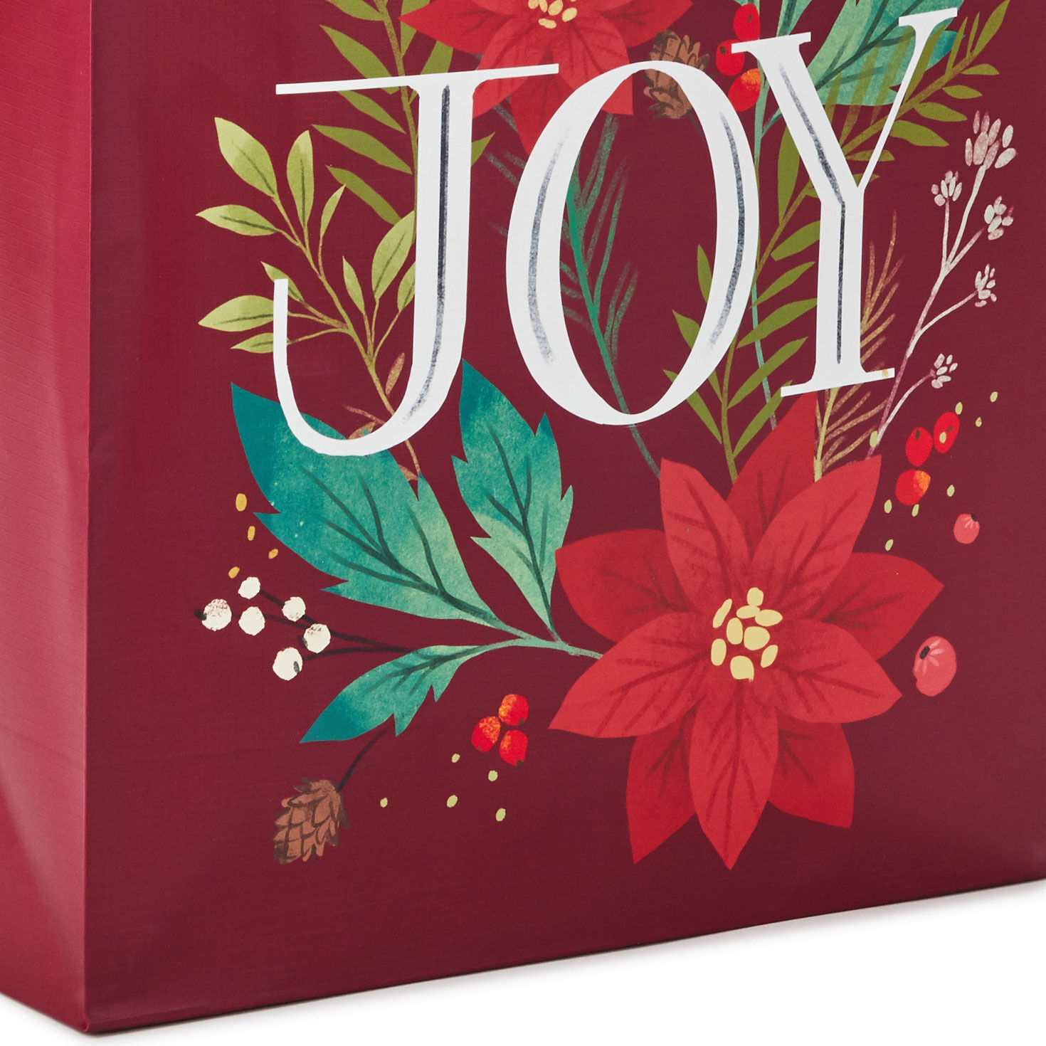 Joy and Poinsettia Extra-Large Holiday Gift Bag With Tissue Paper  image number 5