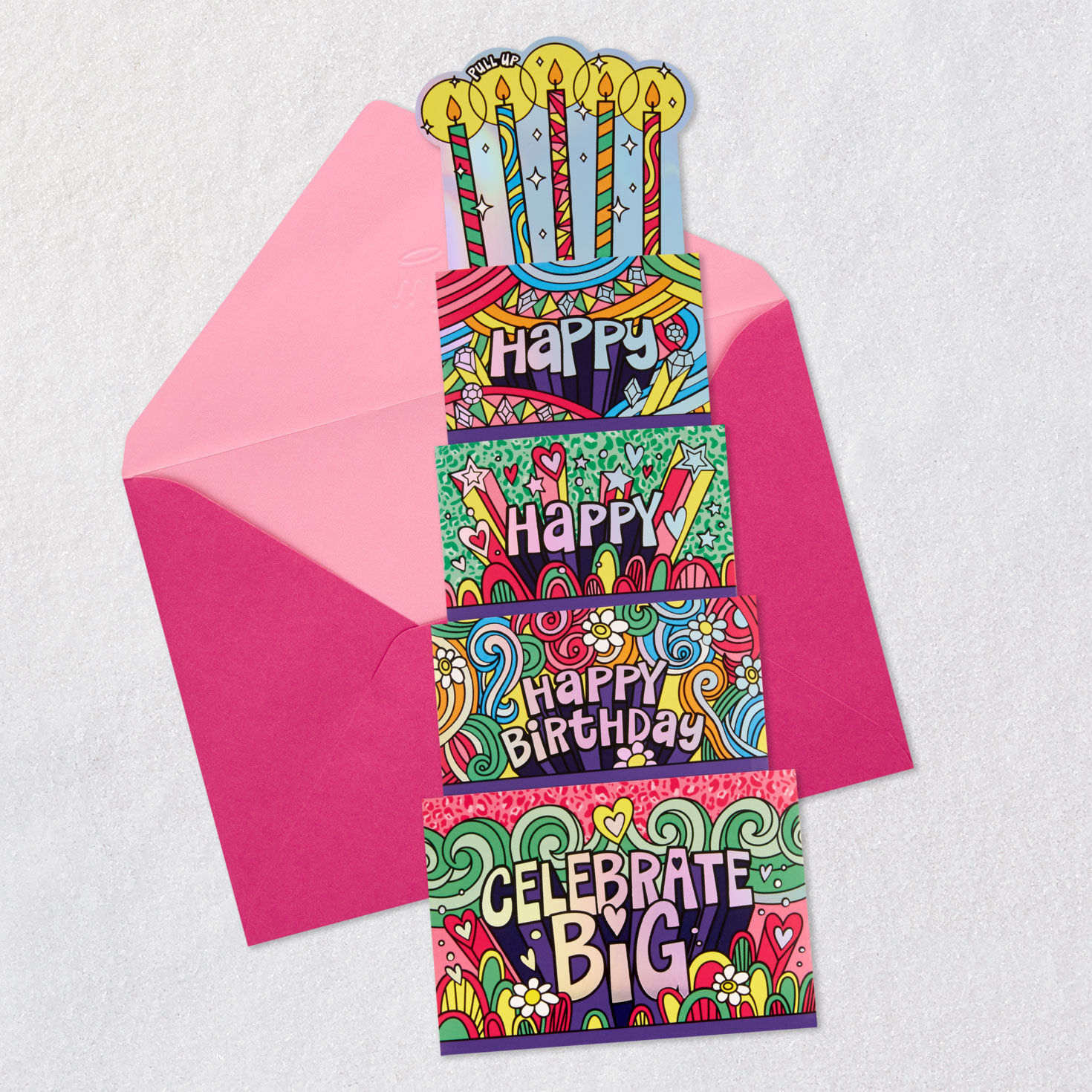 Colorful Cake Pop-Up Musical Birthday Card Open card with envelope image number 2