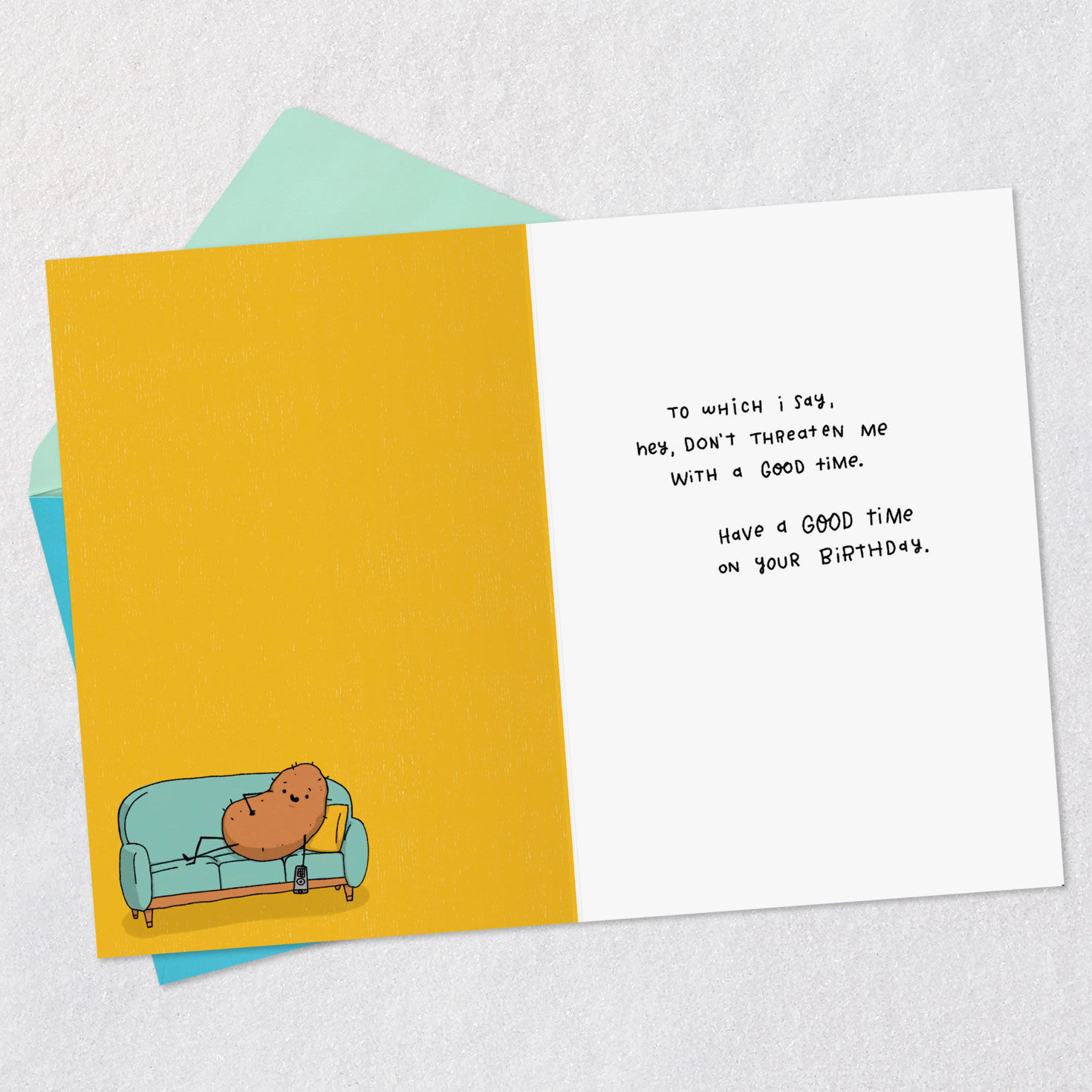Couch Potato Getting Older Funny Birthday Card Open card with envelope image number 3