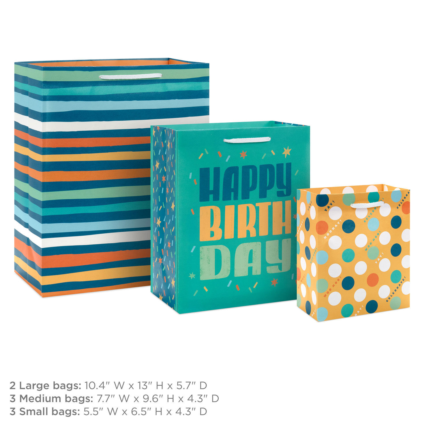 Small, Medium and Large Birthday Gift Bags, Set of 8 measurement image number 3