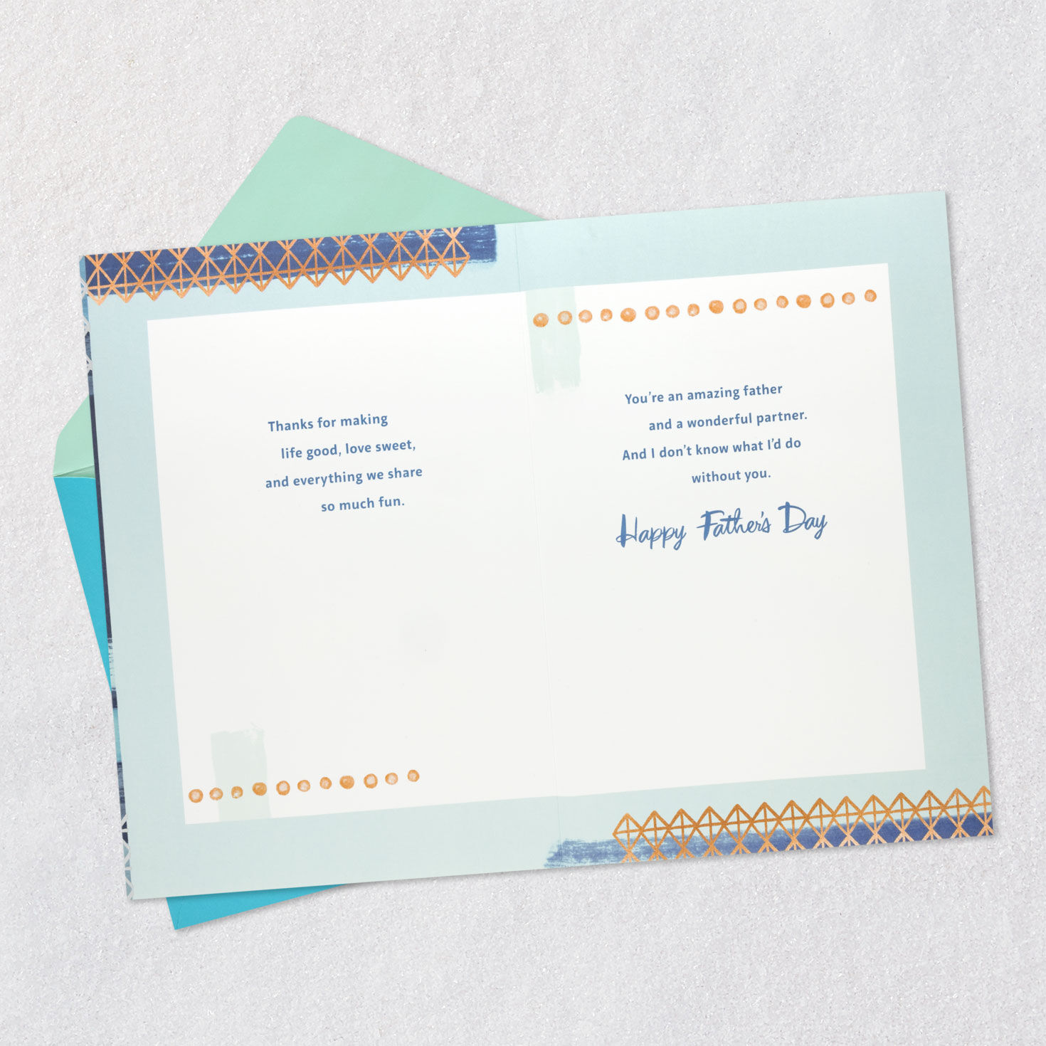 Bronze with Blue Brushstrokes Father's Day Card Open card with envelope image number 4