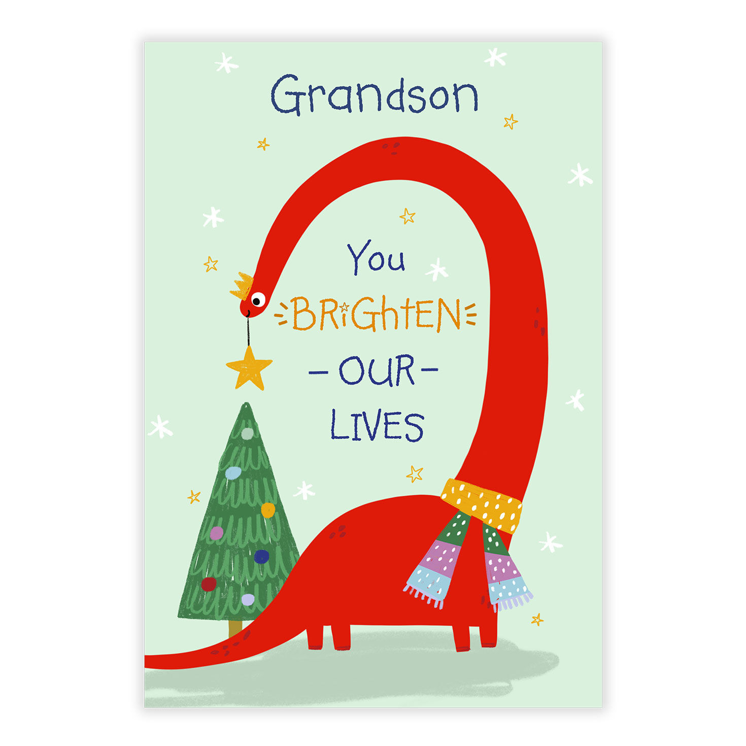 Dinosaur Placing Star Personalized Christmas Card front image number 2